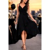 image:imageCocktail Dresses for Women Wedding Guest Midi High Low Spaghetti Strap Ruffle Hem Graduation Party ElegantBlack