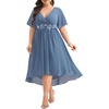 image:imageDusty Blue Dress Wedding Guest Dresses Plus Size Formal Mother of Bride Bridesmaid Chiffon V Neck Sleeve High Low Women