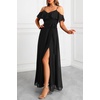 image:imageFormal Dresses for Women  Off the Shoulder Wedding Guest Bridesmaid Prom Chiffon Flowy Split ALine Long DressBlack