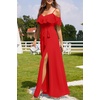 image:imageFormal Dresses for Women  Off the Shoulder Wedding Guest Bridesmaid Prom Chiffon Flowy Split ALine Long DressRed