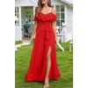 image:imageFormal Dresses for Women  Off the Shoulder Wedding Guest Bridesmaid Prom Chiffon Flowy Split ALine Long DressRed