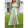 image:imageFormal Dresses for Women  Off the Shoulder Wedding Guest Bridesmaid Prom Chiffon Flowy Split ALine Long DressSage Green