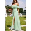 image:imageFormal Dresses for Women  Off the Shoulder Wedding Guest Bridesmaid Prom Chiffon Flowy Split ALine Long DressSage Green