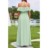 image:imageFormal Dresses for Women  Off the Shoulder Wedding Guest Bridesmaid Prom Chiffon Flowy Split ALine Long DressSage Green