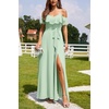 image:imageFormal Dresses for Women  Off the Shoulder Wedding Guest Bridesmaid Prom Chiffon Flowy Split ALine Long DressSage Green