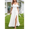 image:imageFormal Dresses for Women  Off the Shoulder Wedding Guest Bridesmaid Prom Chiffon Flowy Split ALine Long DressWhite