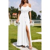 image:imageFormal Dresses for Women  Off the Shoulder Wedding Guest Bridesmaid Prom Chiffon Flowy Split ALine Long DressWhite