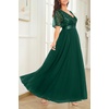 image:imageFormal Dresses for Women Prom Evening Gown Sequin Tulle V Neck Ruffle Short Sleeve Empire Waist A Line Long DressDark Green