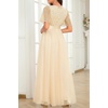 image:imageFormal Dresses for Women Prom Evening Gown Sequin Tulle V Neck Ruffle Short Sleeve Empire Waist A Line Long DressGold