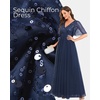 image:imageFormal Dresses for Women Prom Evening Gown Sequin Tulle V Neck Ruffle Short Sleeve Empire Waist A Line Long DressNavy Blue