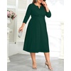 image:imageGreen Plus Size Dress Wedding Guest Dresses for Women Fall Church Midi Cocktail Semi Formal 34 Sleeve Aline Dress