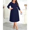 image:imageNavy Blue Dress for Women Plus Size Wedding Guest Dresses Midi Fall Church Cocktail Semi Formal 34 Sleeve Aline Dress