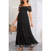 image:imageOff The Shoulder Maternity Dress for Baby Shower  Womens Boho Swiss Dot Smocked Puff Sleeve Maxi DressBlack