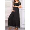 image:imageOff The Shoulder Maternity Dress for Baby Shower  Womens Boho Swiss Dot Smocked Puff Sleeve Maxi DressBlack