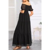 image:imageOff The Shoulder Maternity Dress for Baby Shower  Womens Boho Swiss Dot Smocked Puff Sleeve Maxi DressBlack