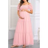 image:imageOff The Shoulder Maternity Dress for Baby Shower  Womens Boho Swiss Dot Smocked Puff Sleeve Maxi DressLight Pink