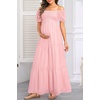image:imageOff The Shoulder Maternity Dress for Baby Shower  Womens Boho Swiss Dot Smocked Puff Sleeve Maxi DressLight Pink