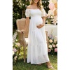 image:imageOff The Shoulder Maternity Dress for Baby Shower  Womens Boho Swiss Dot Smocked Puff Sleeve Maxi DressWhite