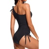 image:imageOne Shoulder One Piece Swimsuits  Women Tummy Control Bathing Suits Ruched Full Coverage Side Tie SwimwearBlack