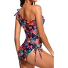 image:imageOne Shoulder One Piece Swimsuits  Women Tummy Control Bathing Suits Ruched Full Coverage Side Tie SwimwearMulti Floral