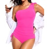 image:imageOne Shoulder One Piece Swimsuits  Women Tummy Control Bathing Suits Ruched Full Coverage Side Tie SwimwearPink