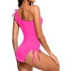 image:imageOne Shoulder One Piece Swimsuits  Women Tummy Control Bathing Suits Ruched Full Coverage Side Tie SwimwearPink