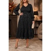 image:imagePlus Size Black Dress Fall Wedding Guest Funeral Puff Long Sleeve Smocked V Neck Floral Aline Flowy Tiered Midi Dress