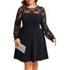 image:imagePlus Size Cocktail Dress  Lace Wedding Guest Party Crew Neck Short A Line Dresses WomenBlack Long Sleeve