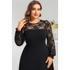 image:imagePlus Size Cocktail Dress  Lace Wedding Guest Party Crew Neck Short A Line Dresses WomenBlack Long Sleeve