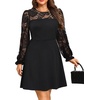 image:imagePlus Size Cocktail Dress  Lace Wedding Guest Party Crew Neck Short A Line Dresses WomenLong Sleeve Black
