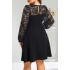 image:imagePlus Size Cocktail Dress  Lace Wedding Guest Party Crew Neck Short A Line Dresses WomenLong Sleeve Black
