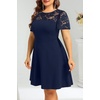 image:imagePlus Size Cocktail Dress  Lace Wedding Guest Party Crew Neck Short A Line Dresses WomenNavy Blue
