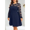 image:imagePlus Size Cocktail Dress  Lace Wedding Guest Party Crew Neck Short A Line Dresses WomenNavy Blue Long Sleeve