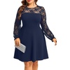 image:imagePlus Size Cocktail Dress  Lace Wedding Guest Party Crew Neck Short A Line Dresses WomenNavy Blue Long Sleeve