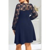 image:imagePlus Size Cocktail Dress  Lace Wedding Guest Party Crew Neck Short A Line Dresses WomenNavy Blue Long Sleeve