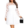 image:imagePlus Size Cocktail Dress  Lace Wedding Guest Party Crew Neck Short A Line Dresses WomenWhite Long Sleeve