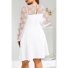 image:imagePlus Size Cocktail Dress  Lace Wedding Guest Party Crew Neck Short A Line Dresses WomenWhite Long Sleeve