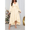 image:imagePlus Size Dresses Wedding Guest  Fall Semi Formal Floral Long Sleeve Wrap V Neck High Low Maxi Dress with Belt WomenBeige