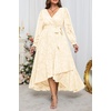 image:imagePlus Size Dresses Wedding Guest  Fall Semi Formal Floral Long Sleeve Wrap V Neck High Low Maxi Dress with Belt WomenBeige