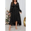 image:imagePlus Size Dresses Wedding Guest  Fall Semi Formal Floral Long Sleeve Wrap V Neck High Low Maxi Dress with Belt WomenBlack