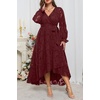image:imagePlus Size Dresses Wedding Guest  Fall Semi Formal Floral Long Sleeve Wrap V Neck High Low Maxi Dress with Belt WomenBurgundy