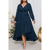 image:imagePlus Size Dresses Wedding Guest  Fall Semi Formal Floral Long Sleeve Wrap V Neck High Low Maxi Dress with Belt WomenNavy Blue