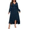 image:imagePlus Size Dresses Wedding Guest  Fall Semi Formal Floral Long Sleeve Wrap V Neck High Low Maxi Dress with Belt WomenNavy Blue