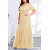 image:imagePlus Size Formal Dress  Evening Gowns Wedding Guest Mother of The Bride Sequin Lace Mermaid Tulle Hem Prom Long DressGold