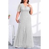image:imagePlus Size Formal Dress  Evening Gowns Wedding Guest Mother of The Bride Sequin Lace Mermaid Tulle Hem Prom Long DressGrey