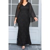 image:imagePlus Size Formal Dresses  Chiffon Capelet Ruffle Sleeves V Neck Lace Mermaid Evening Gown Prom Long Maxi Dresses 2025Black