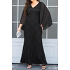 image:imagePlus Size Formal Dresses  Chiffon Capelet Ruffle Sleeves V Neck Lace Mermaid Evening Gown Prom Long Maxi Dresses 2025Black