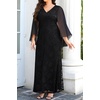 image:imagePlus Size Formal Dresses  Chiffon Capelet Ruffle Sleeves V Neck Lace Mermaid Evening Gown Prom Long Maxi Dresses 2025Black