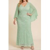 image:imagePlus Size Formal Dresses  Chiffon Capelet Ruffle Sleeves V Neck Lace Mermaid Evening Gown Prom Long Maxi Dresses 2025Sage Green