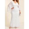image:imagePlus Size Formal Dresses  Chiffon Capelet Ruffle Sleeves V Neck Lace Mermaid Evening Gown Prom Long Maxi Dresses 2025White